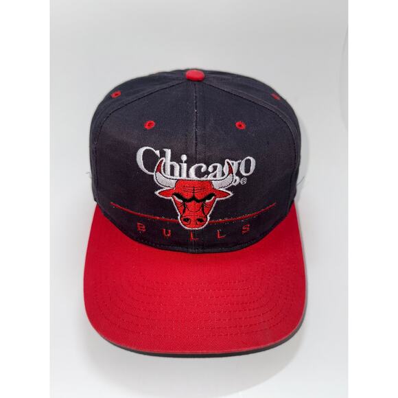 Vintage Chicago Bulls Twins Tag Snapback Hat Jordan NBA Red Black - Picture 1 of 5